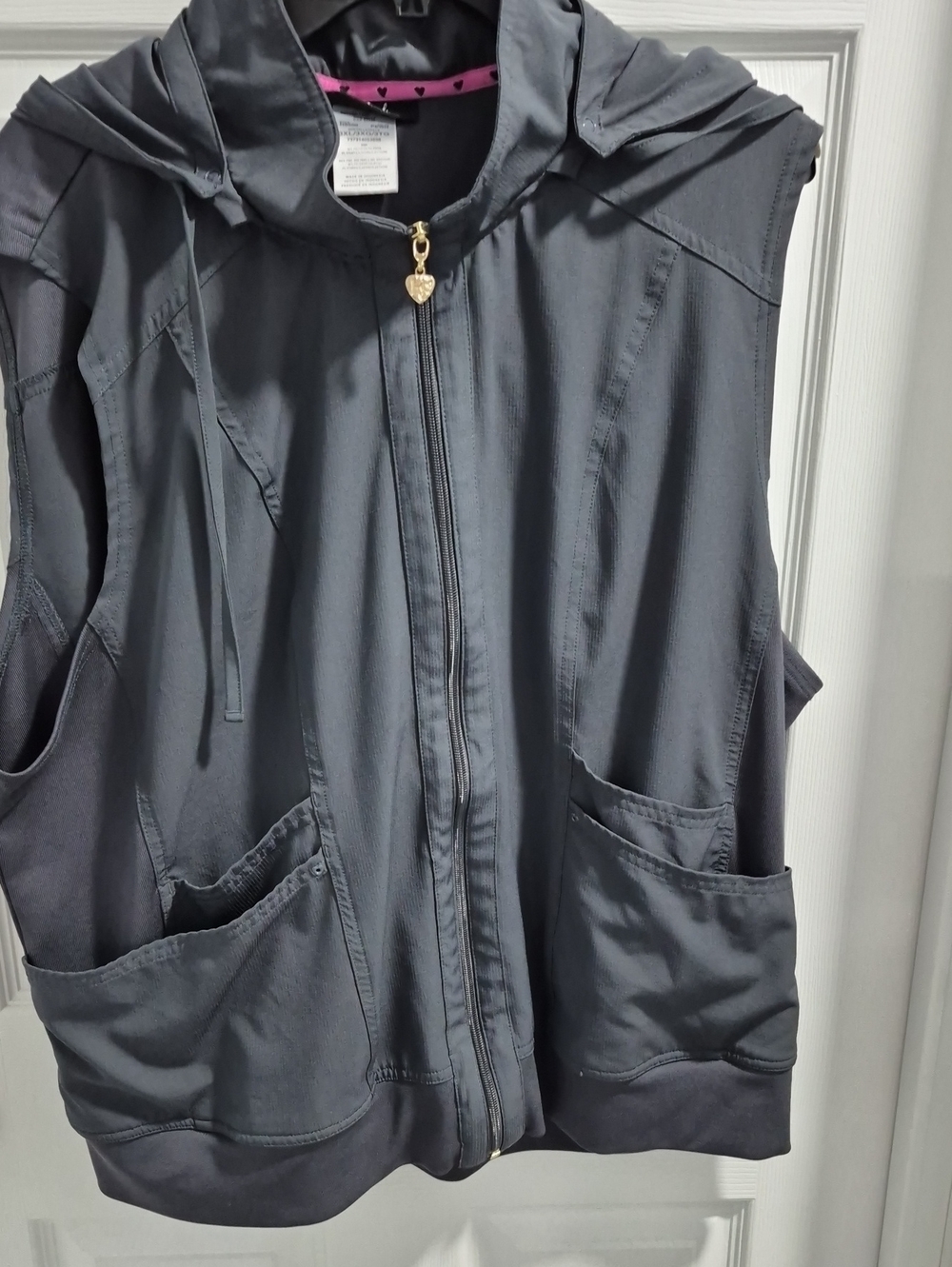 HeartSoul Dark Gray Hooded Sleeveless Zip Vest with Heart Pull